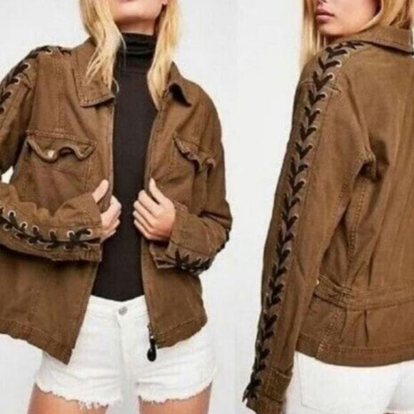 Free People Faye Lace Up Small Military Jacket - Picture 1 of 6